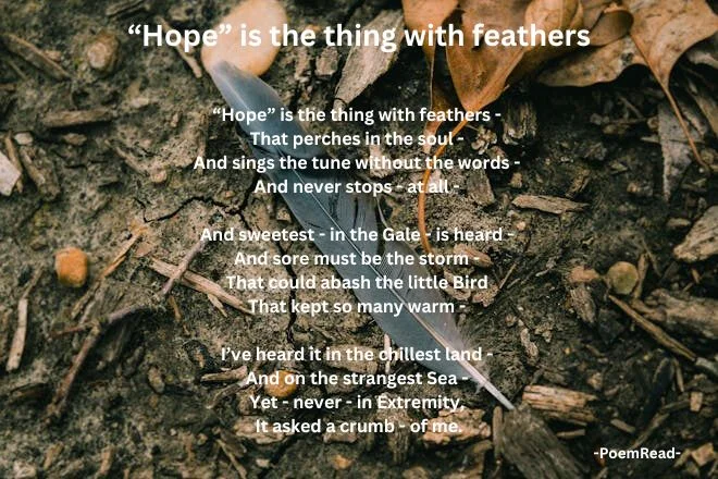 Explore Emily Dickinson's evocative portrayal of hope as a resilient bird in "Hope is the Thing with Feathers." Find inspiration and solace in her words.